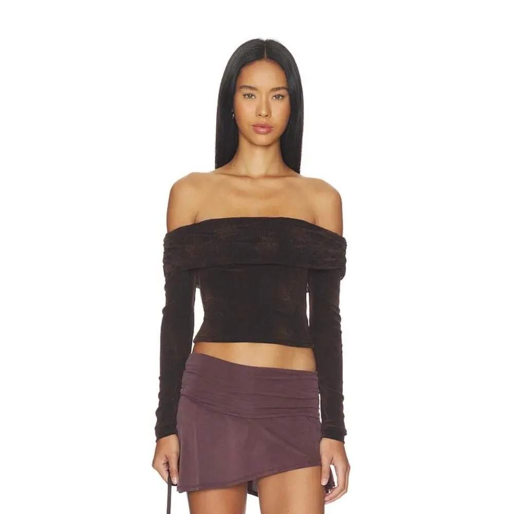 I.AM.GIA Black Off The Shoulder Ruched‎ Long Sleeve Top XS GIA15725